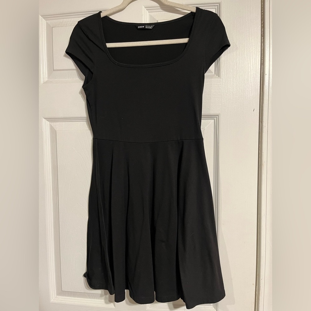 Black square neck dress